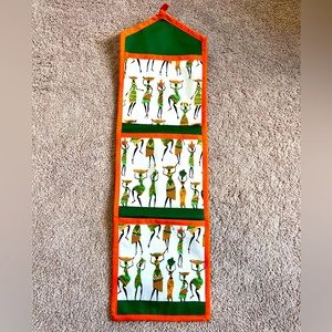New printed fabric organizer 3 compartment wall hanging makeup storage